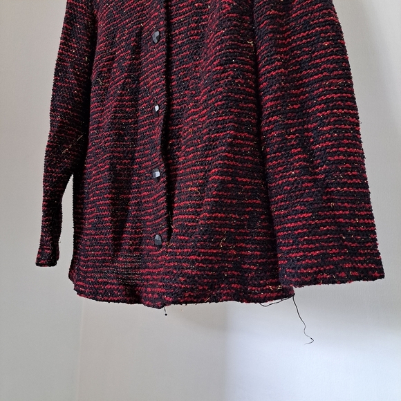 Alfred Dunner |Red, black, gold metallic tweed knit women jacket & shoulder pads - Picture 4 of 12